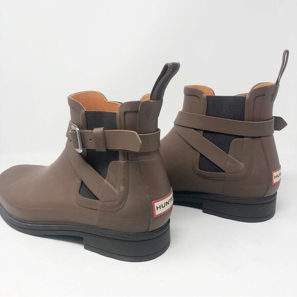 HUNTER | RARE Men’s Rubber Strapped Ankle Boots Dark Brown Size 12 - Picture 5 of 12